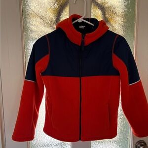 Lands' End M 10-12 Orange and Navy Hooded Fleece Jacket